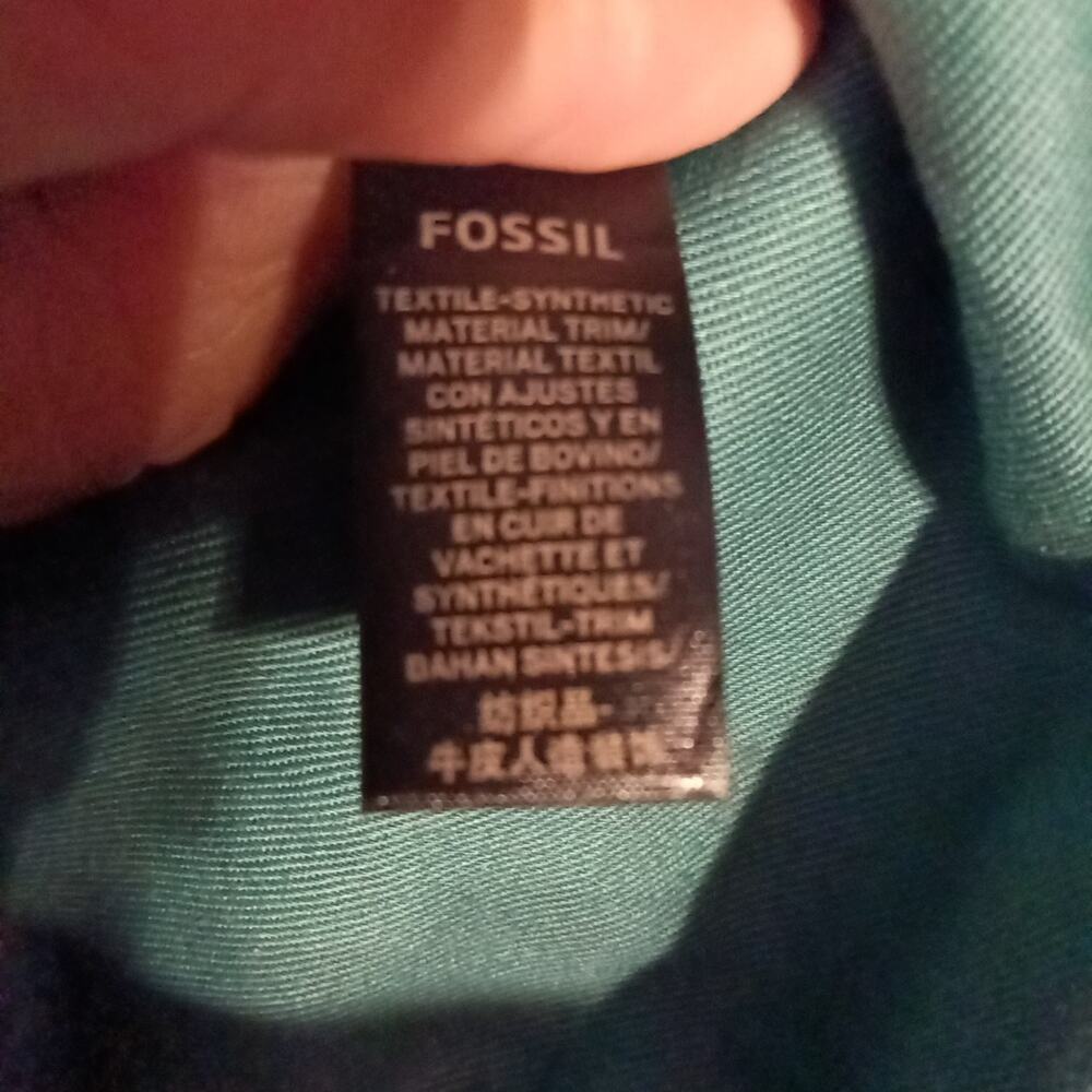 Fossil Rachel tote bag with a teal stripe canvas and brown leather trim Boho... - Picture 7 of 8